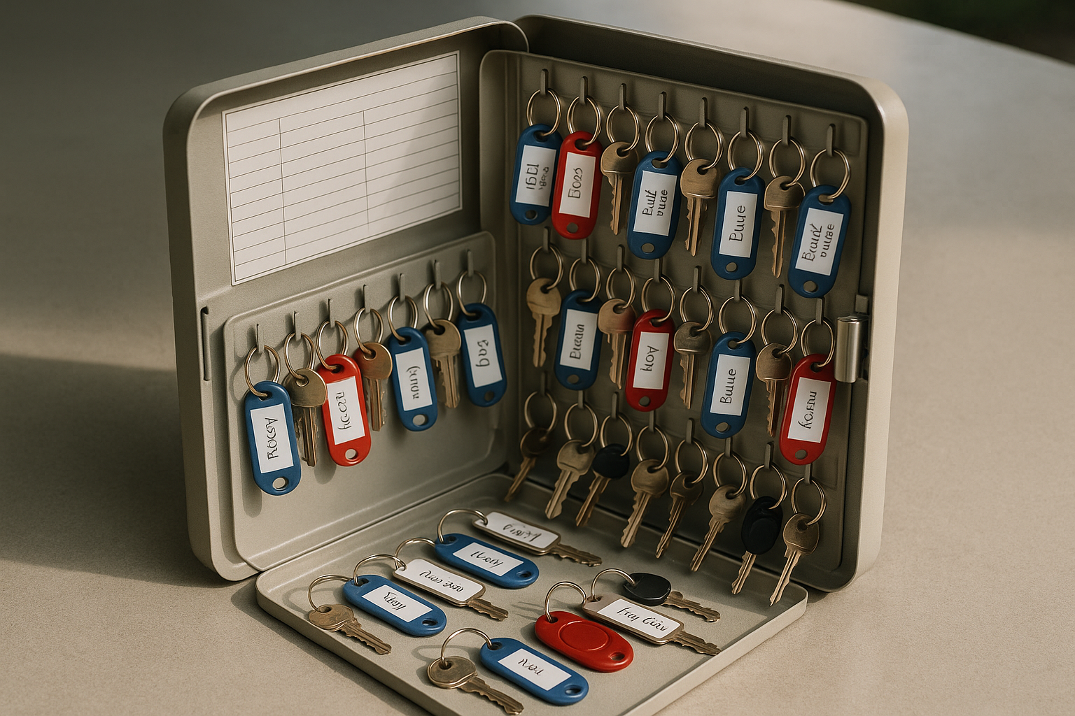 Labelled property keys held in a logged storage box